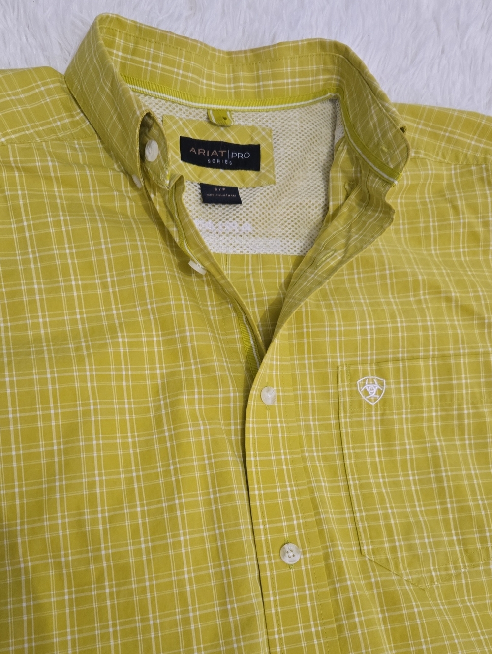 Ariat Yellow Plaid Short-Sleeve Button-Down Western Work Shirt Size S
